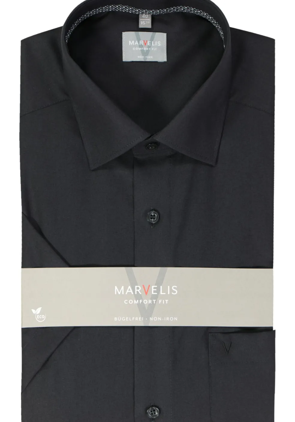 MARVELIS comfort fit overhemd, korte mouw, popeline, zwart