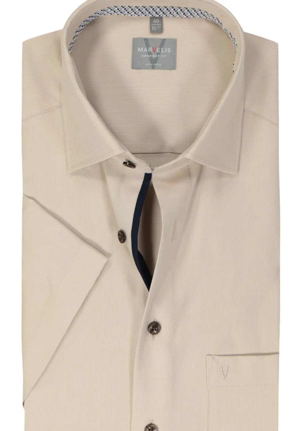 MARVELIS comfort fit overhemd, korte mouw, structuur, beige