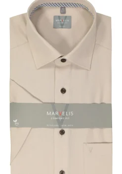 MARVELIS comfort fit overhemd, korte mouw, structuur, beige