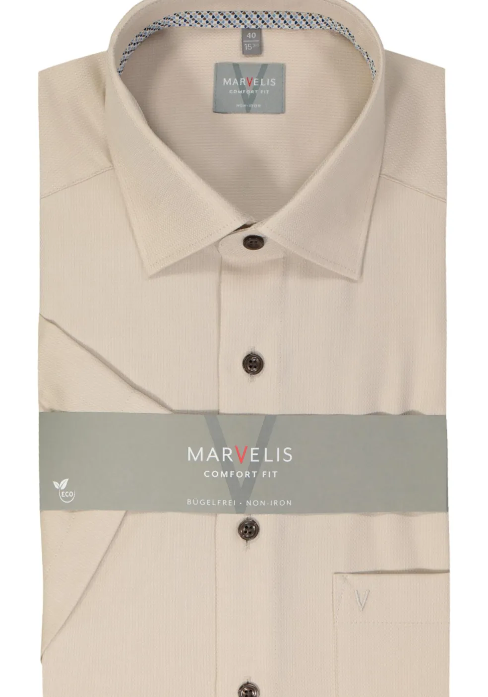 MARVELIS comfort fit overhemd, korte mouw, structuur, beige