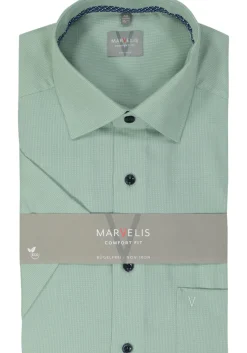 MARVELIS comfort fit overhemd, korte mouw, structuur, groen