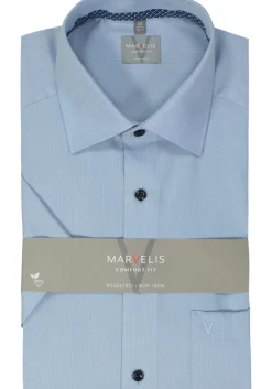MARVELIS comfort fit overhemd, korte mouw, structuur, lichtblauw