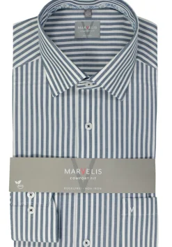 MARVELIS comfort fit overhemd, popeline, donkerblauw gestreept