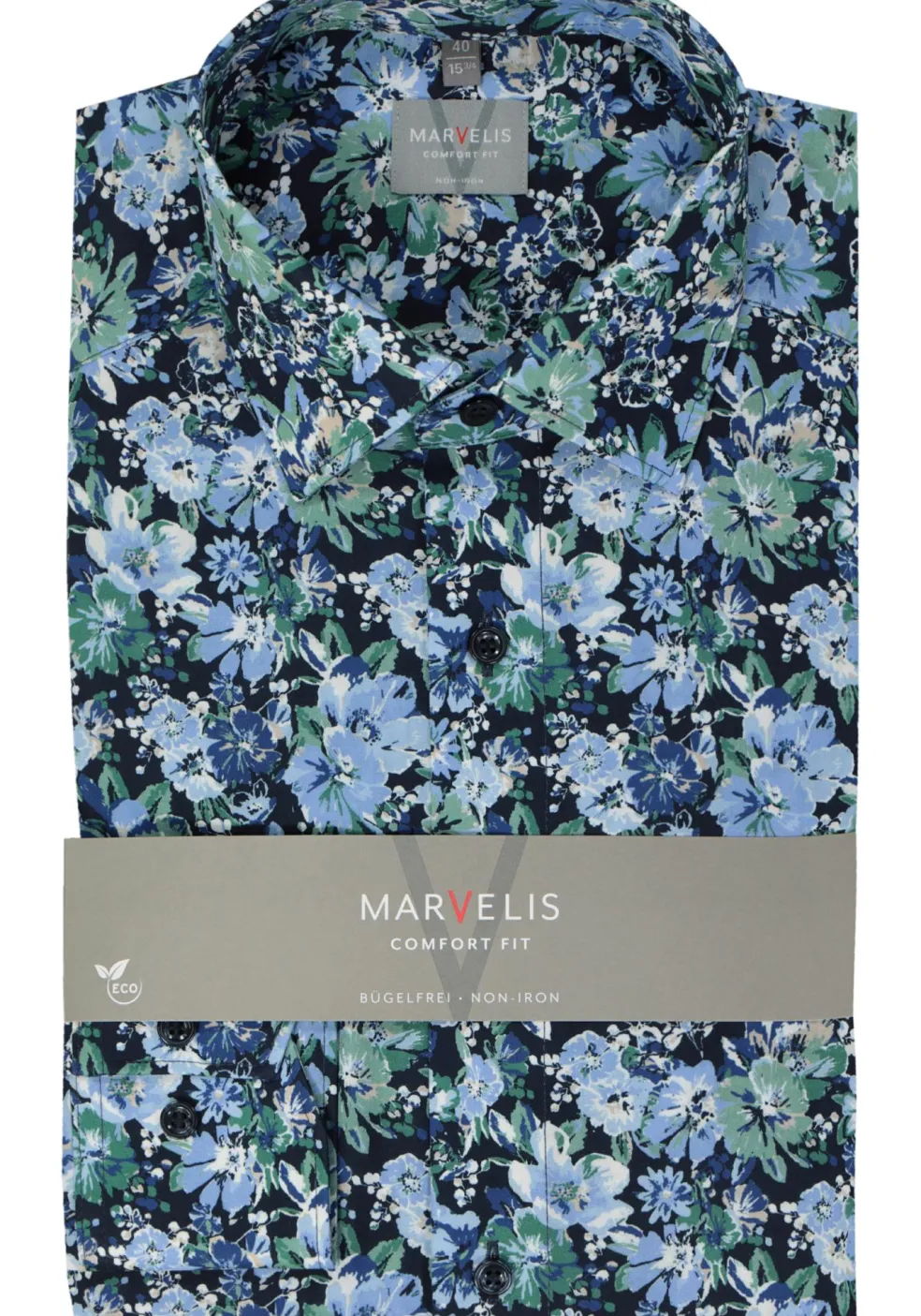 MARVELIS comfort fit overhemd, popeline, groen dessin