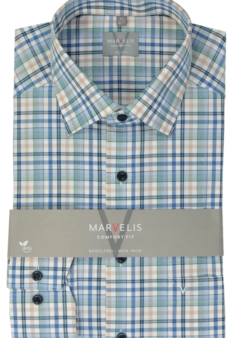 MARVELIS comfort fit overhemd, popeline, groen geruit