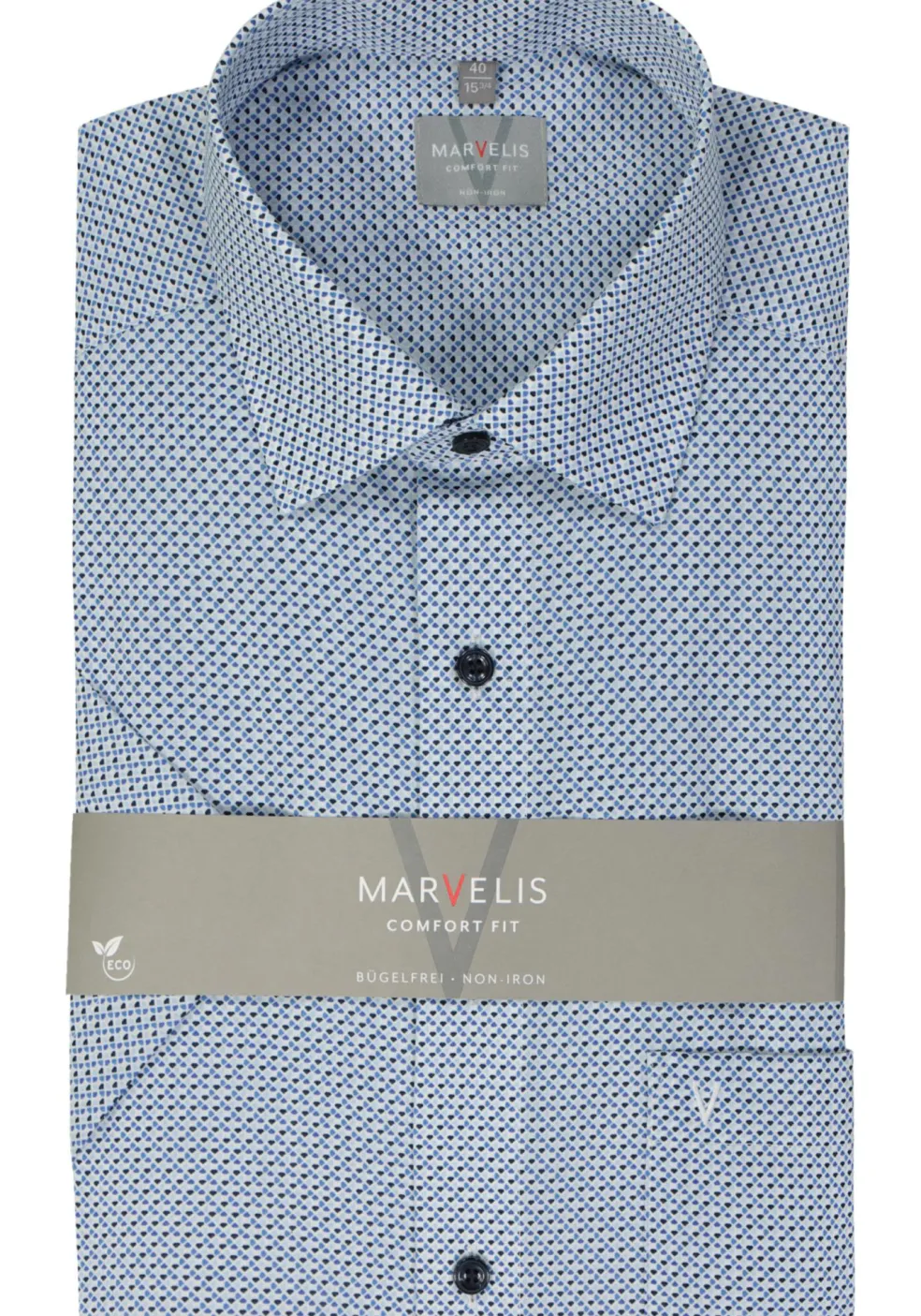MARVELIS comfort fit overhemd, korte mouw, popeline, lichtblauw dessin