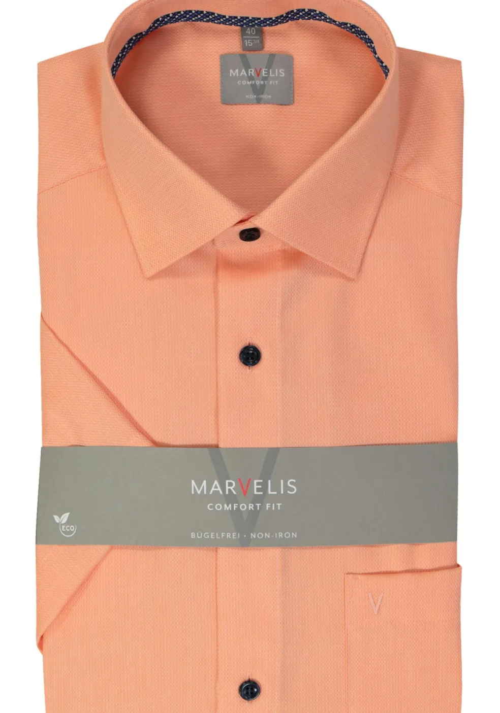 MARVELIS comfort fit overhemd, korte mouw, structuur, zalm oranje