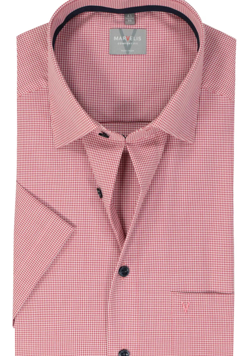 MARVELIS comfort fit overhemd, korte mouw, popeline, bordeaux rood geruit