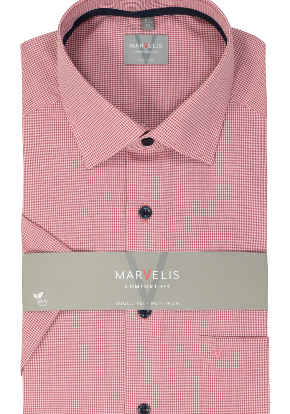 MARVELIS comfort fit overhemd, korte mouw, popeline, bordeaux rood geruit