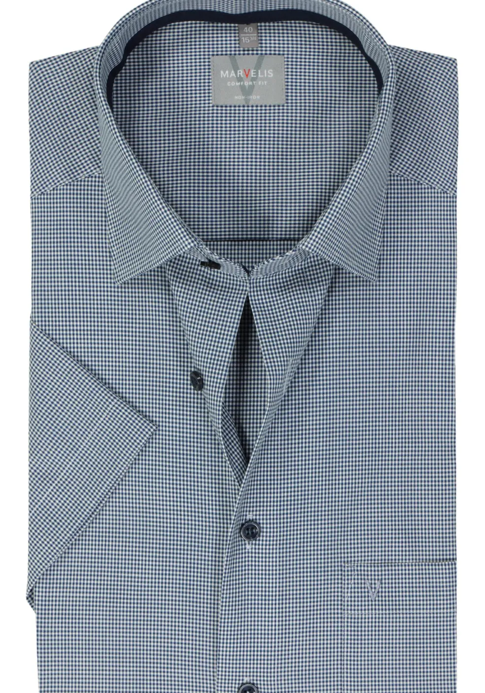 MARVELIS comfort fit overhemd, korte mouw, popeline, donkerblauw geruit