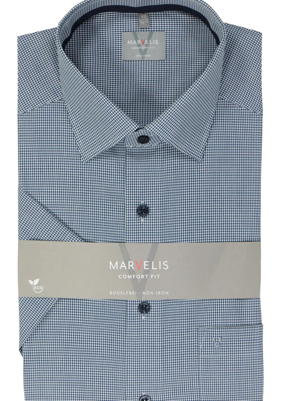 MARVELIS comfort fit overhemd, korte mouw, popeline, donkerblauw geruit