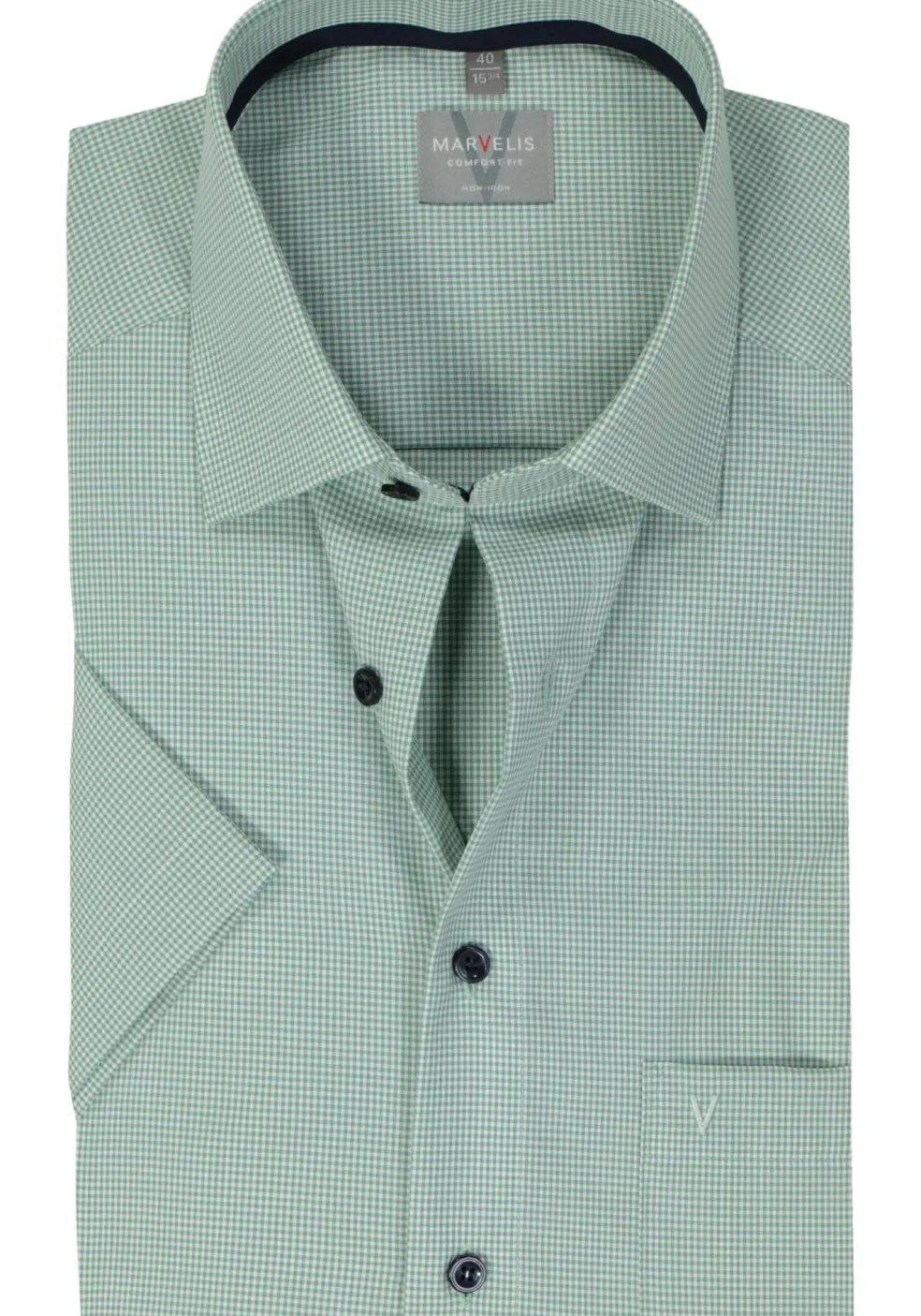 MARVELIS comfort fit overhemd, korte mouw, popeline, kristalgroen geruit