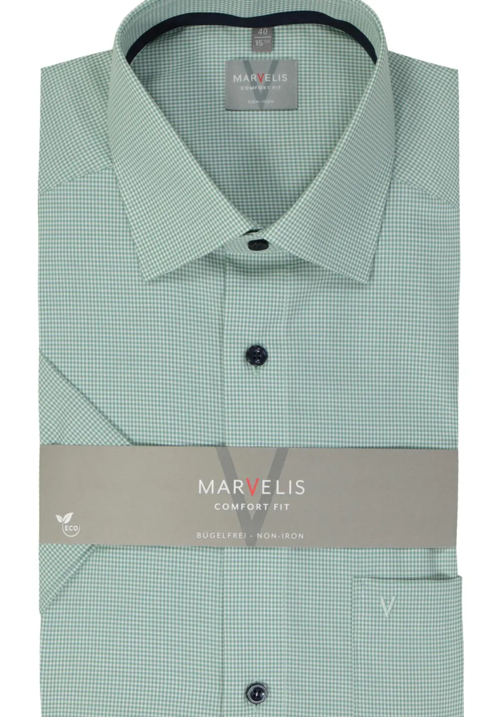 MARVELIS comfort fit overhemd, korte mouw, popeline, kristalgroen geruit