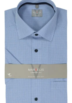 MARVELIS comfort fit overhemd, korte mouw, popeline, lichtblauw geruit