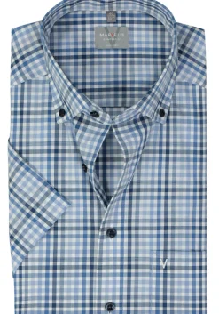 MARVELIS comfort fit overhemd, korte mouw, popeline, lichtblauw geruit
