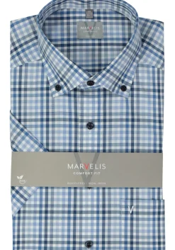 MARVELIS comfort fit overhemd, korte mouw, popeline, lichtblauw geruit