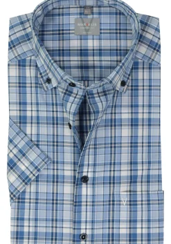 MARVELIS comfort fit overhemd, korte mouw, popeline, lichtblauw geruit
