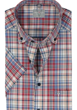 MARVELIS comfort fit overhemd, korte mouw, popeline, rood geruit