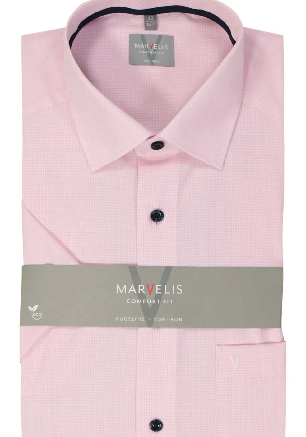 MARVELIS comfort fit overhemd, korte mouw, popeline, roze geruit