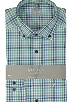 MARVELIS comfort fit overhemd, popeline, groen geruit