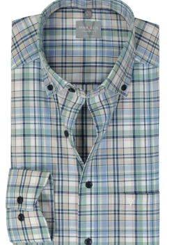 MARVELIS comfort fit overhemd, popeline, groen geruit