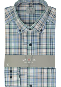 MARVELIS comfort fit overhemd, popeline, groen geruit