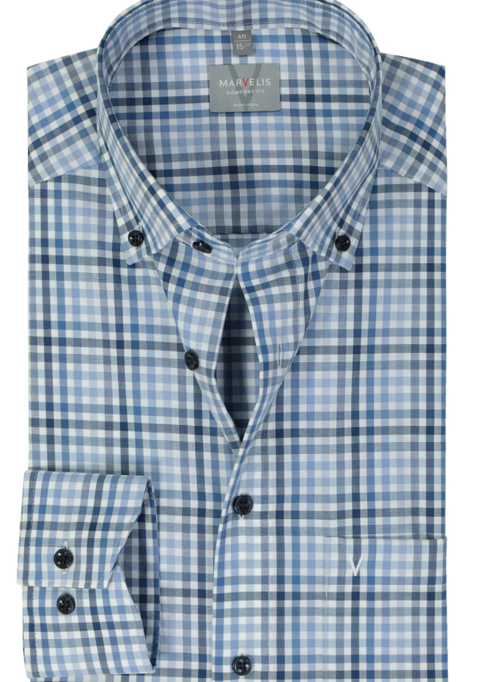 MARVELIS comfort fit overhemd, popeline, lichtblauw geruit