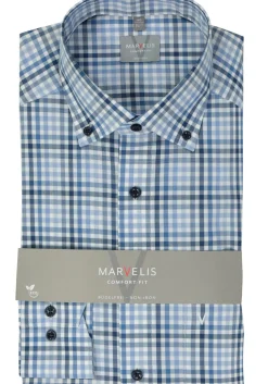 MARVELIS comfort fit overhemd, popeline, lichtblauw geruit