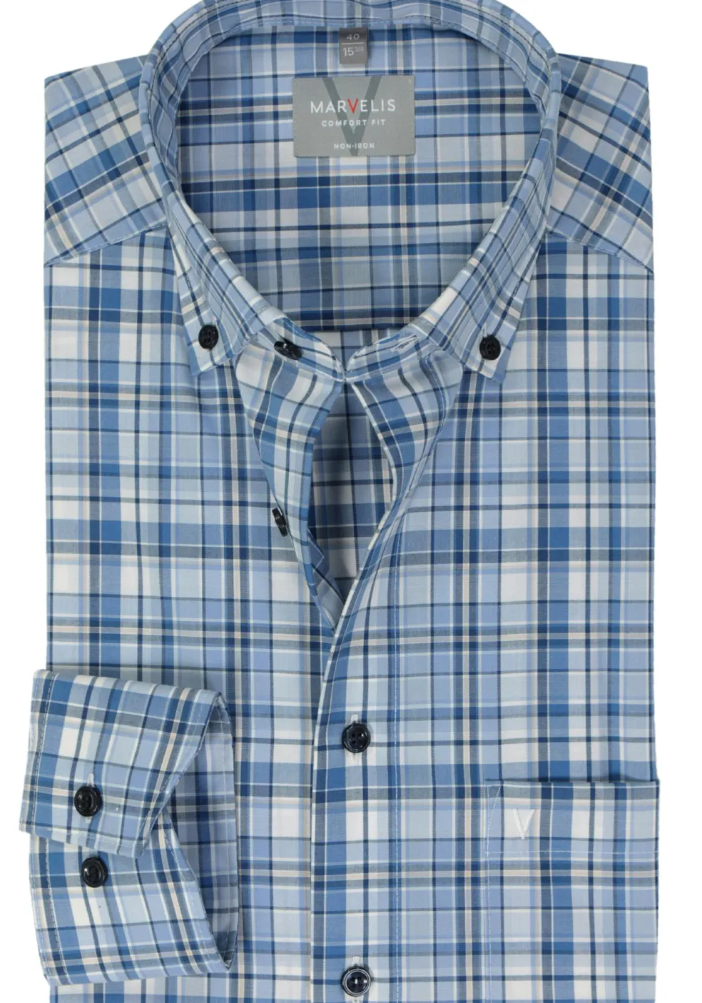MARVELIS comfort fit overhemd, popeline, lichtblauw geruit