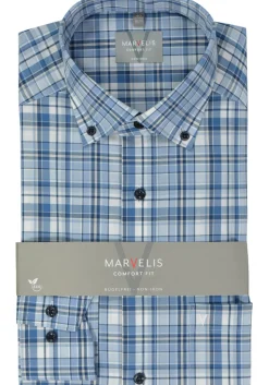 MARVELIS comfort fit overhemd, popeline, lichtblauw geruit