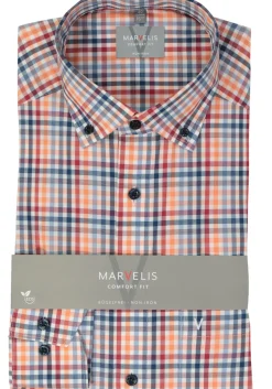 MARVELIS comfort fit overhemd, popeline, rood geruit