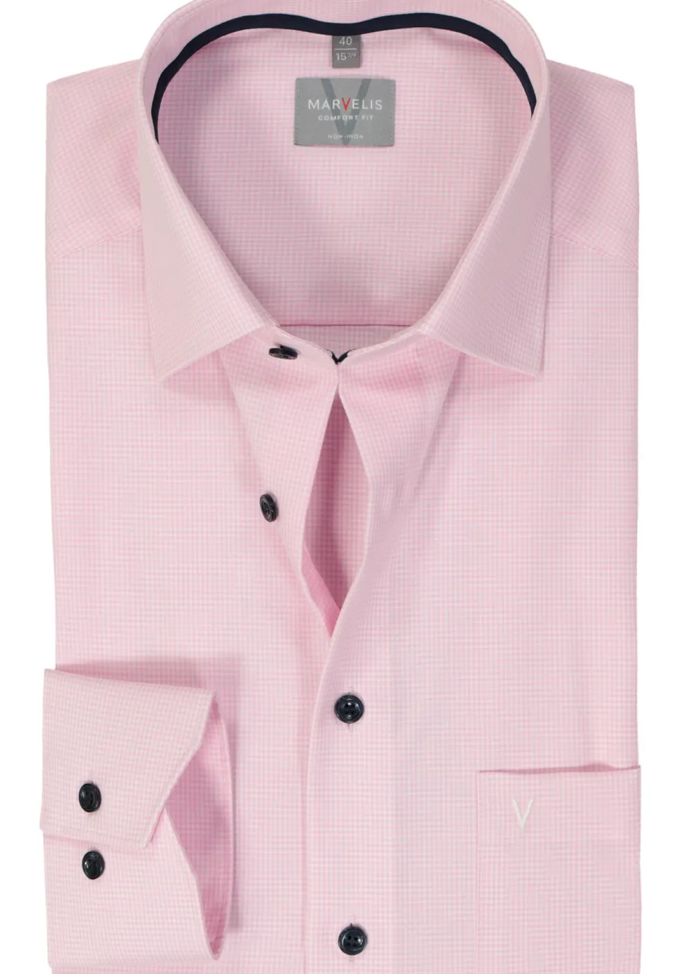 MARVELIS comfort fit overhemd, popeline, roze geruit