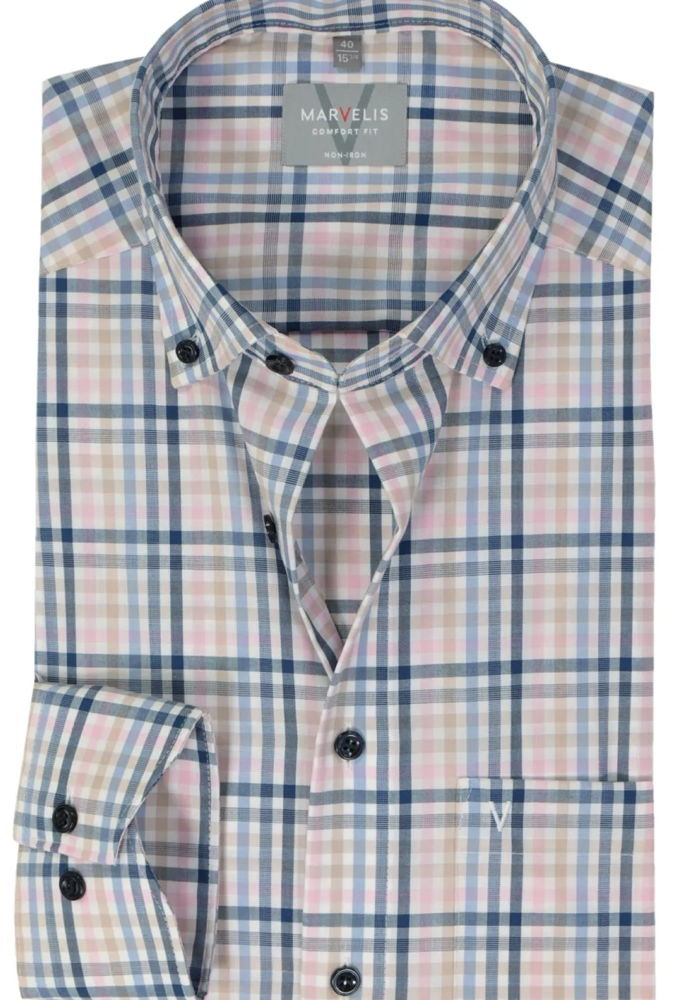 MARVELIS comfort fit overhemd, popeline, roze geruit