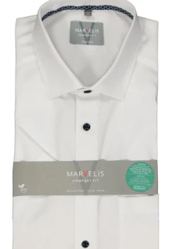 MARVELIS comfort fit overhemd, korte mouw, structuur, wit