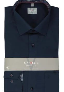 MARVELIS comfort fit overhemd, popeline, donkerblauw
