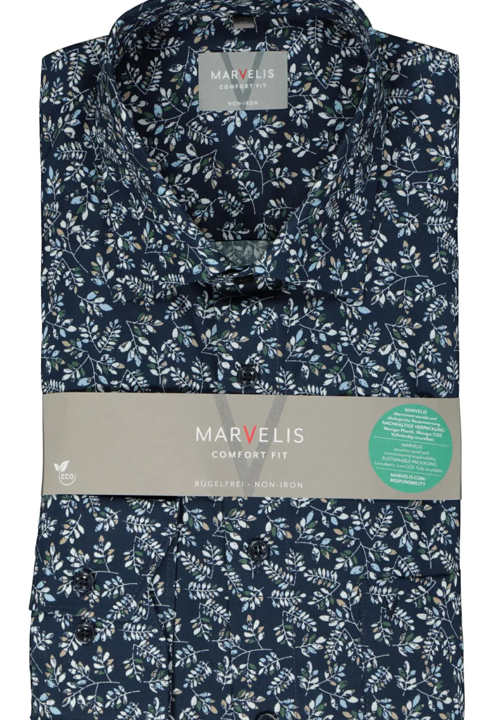 MARVELIS comfort fit overhemd, popeline, donkerblauw dessin