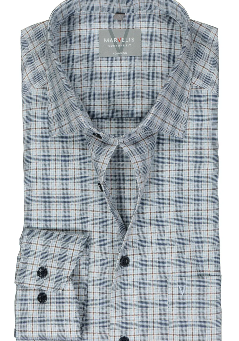 MARVELIS comfort fit overhemd, popeline, donkerblauw geruit