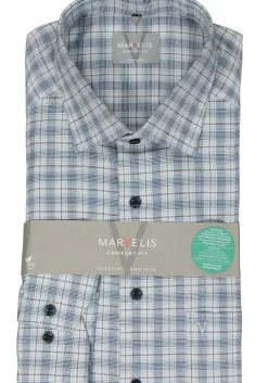 MARVELIS comfort fit overhemd, popeline, donkerblauw geruit