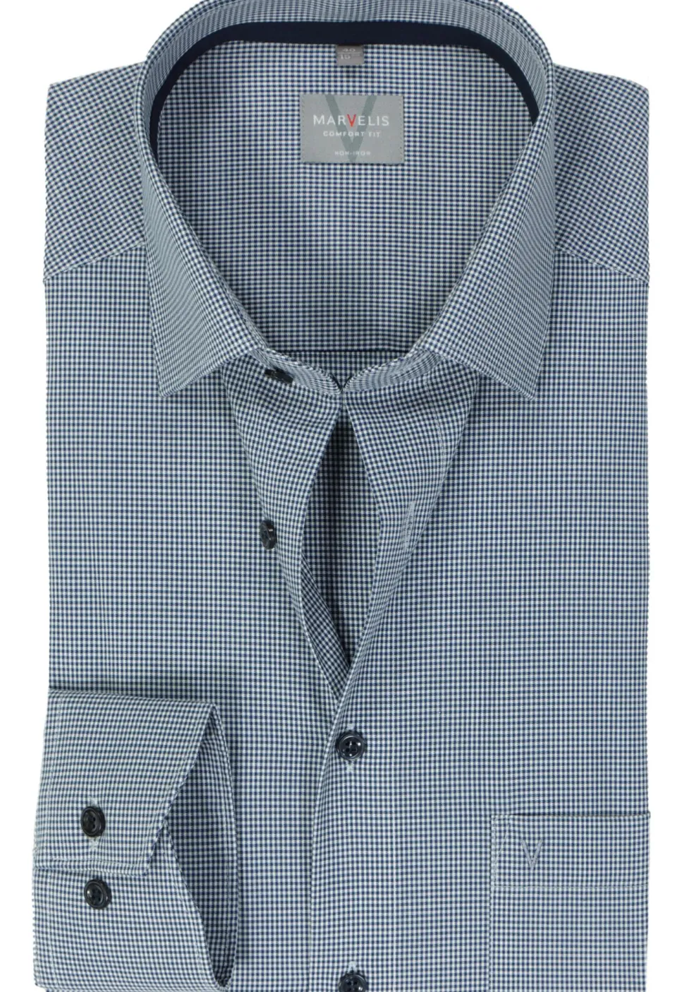 MARVELIS comfort fit overhemd, popeline, donkerblauw geruit