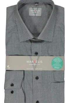 MARVELIS comfort fit overhemd, popeline, zwart geruit