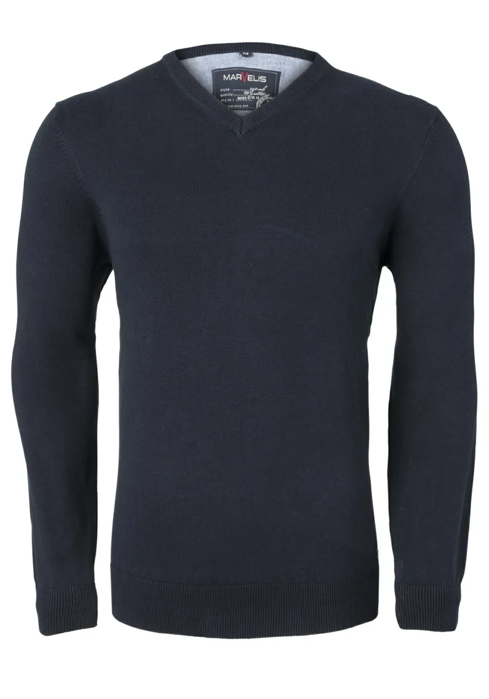 MARVELIS heren trui katoen, V-hals, donkerblauw