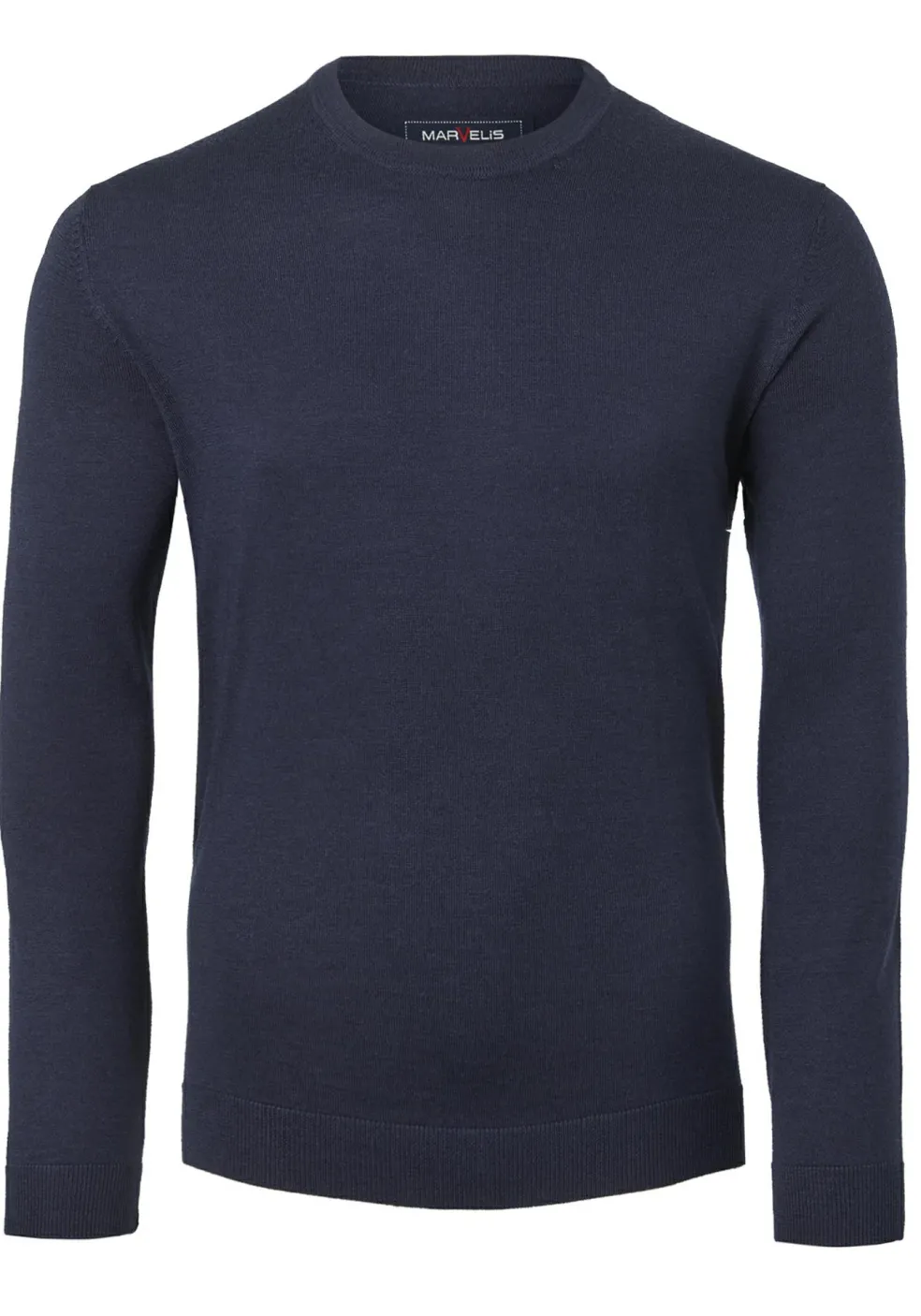 MARVELIS heren trui wol, O-hals, donkerblauw