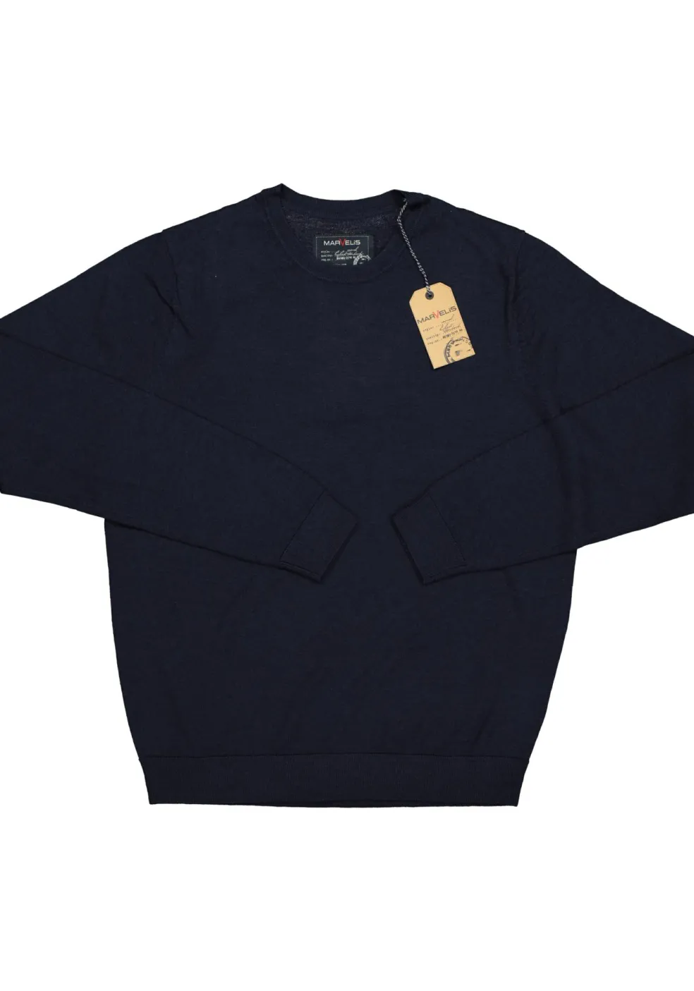 MARVELIS heren trui wol, O-hals, donkerblauw