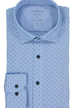 MARVELIS jersey body fit overhemd, lichtblauw met donkerblauw gestipt tricot
