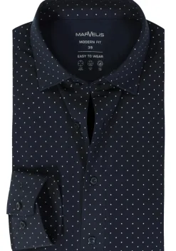 MARVELIS jersey modern fit overhemd, donkerblauw met wit gestipt tricot
