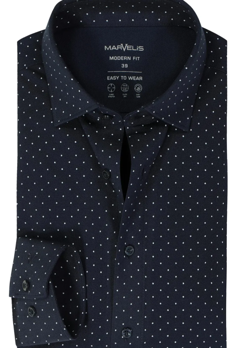 MARVELIS jersey modern fit overhemd, donkerblauw met wit gestipt tricot