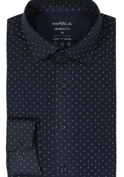 MARVELIS jersey modern fit overhemd, donkerblauw met wit gestipt tricot