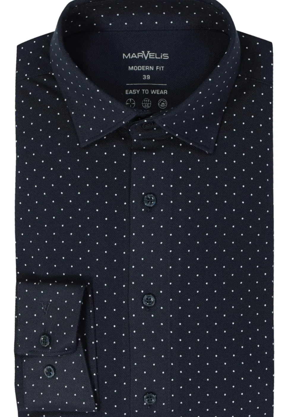 MARVELIS jersey modern fit overhemd, donkerblauw met wit gestipt tricot