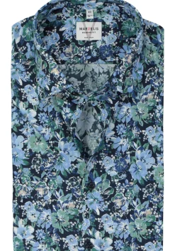 MARVELIS modern fit overhemd, korte mouw, popeline, groen dessin