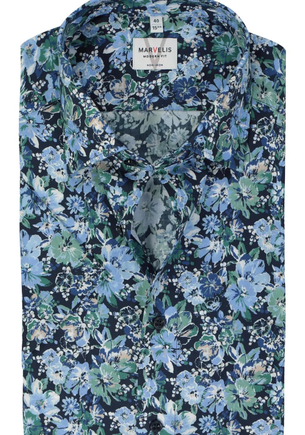 MARVELIS modern fit overhemd, korte mouw, popeline, groen dessin